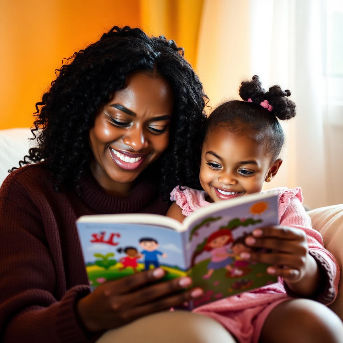 A mother reading with her daughter