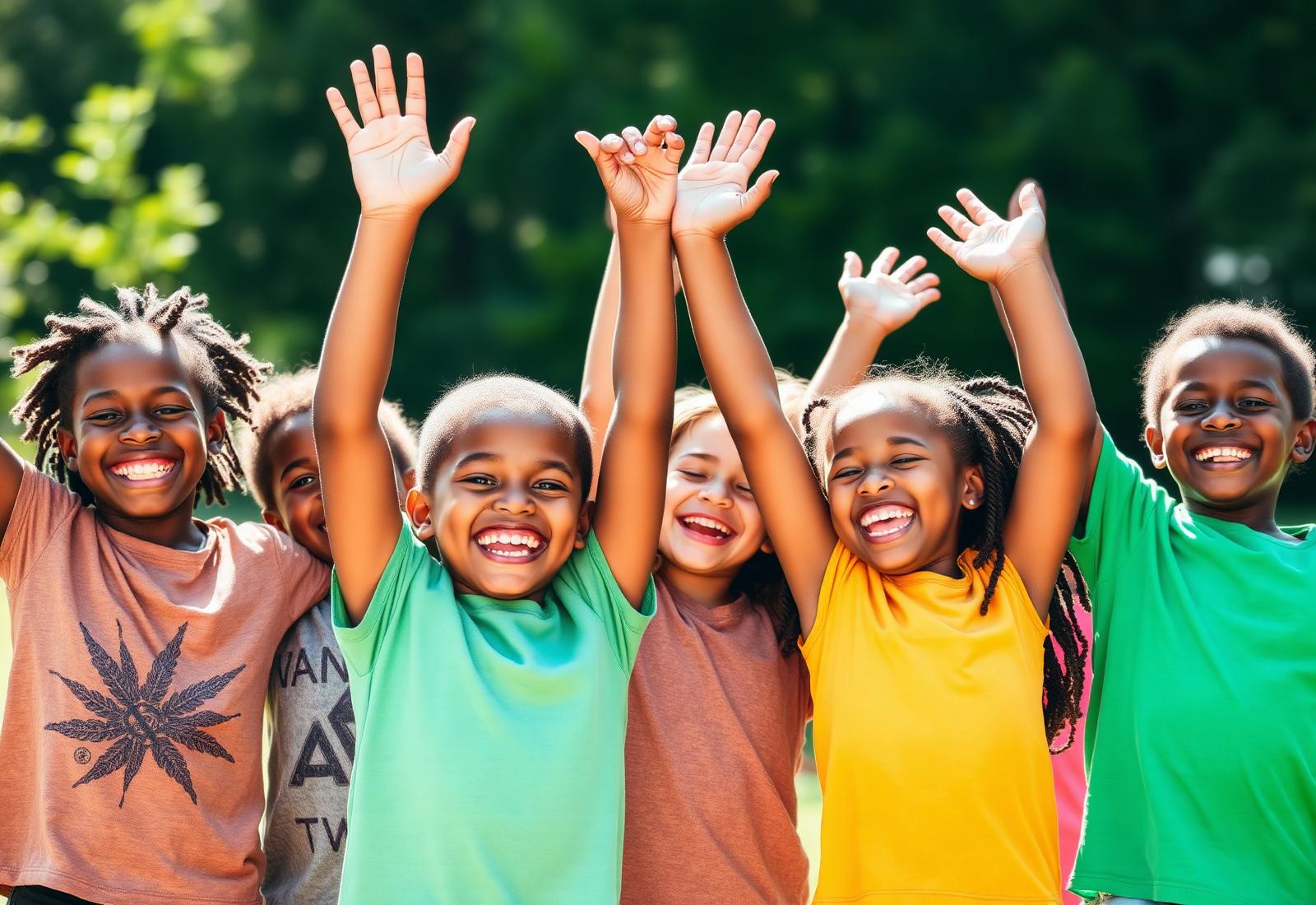 Joyful group of children celebrating together