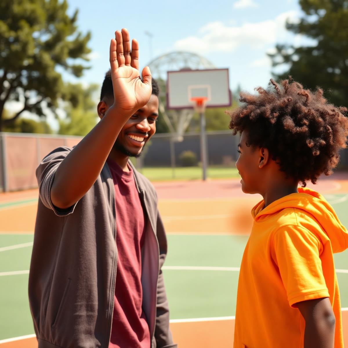 A mentor giving a high-five to a young person